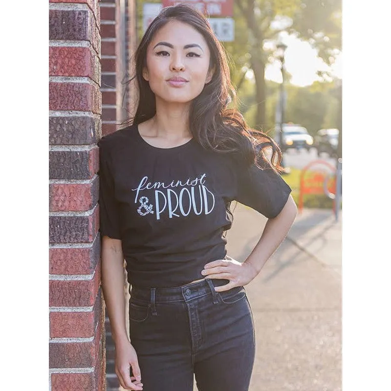 [SM-2X] Fair Trade Feminist and Proud Tee Tapered Women's Cut in Black Supersoft Organic Cotton