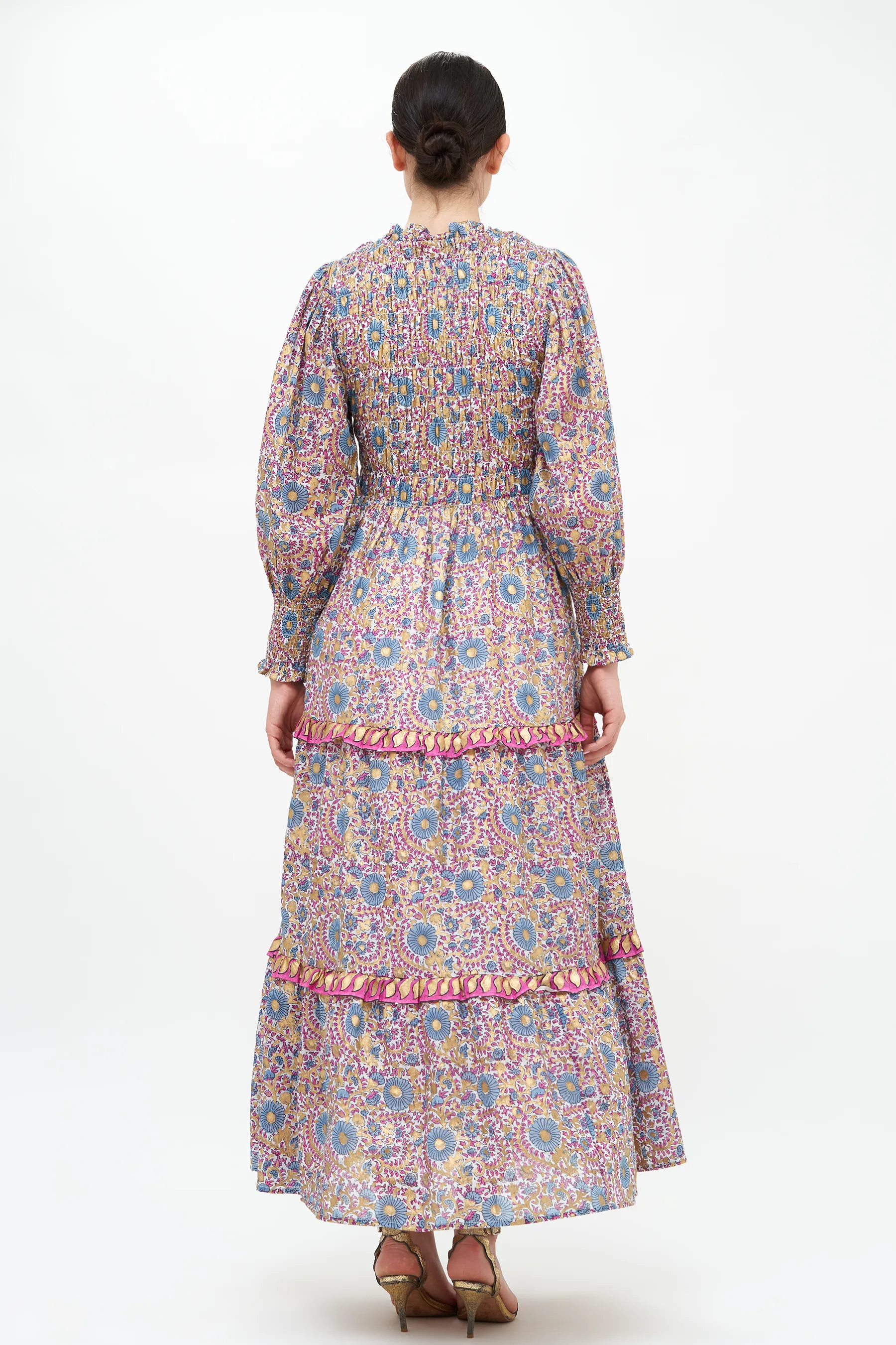 Smocked Maxi 3/4 Sleeve- Corum Blue