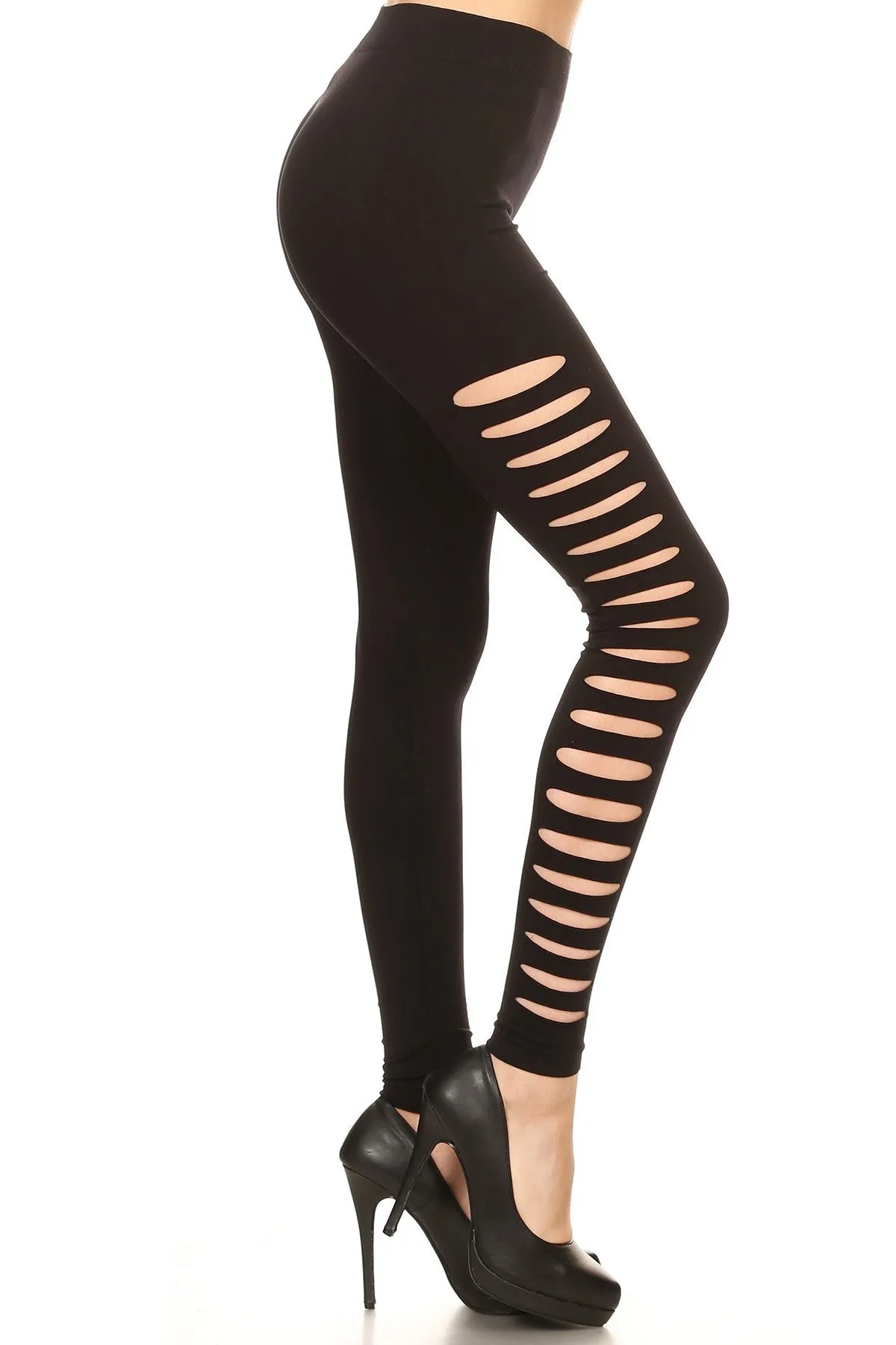 Solid Slashed Side Detailed Full Leggings
