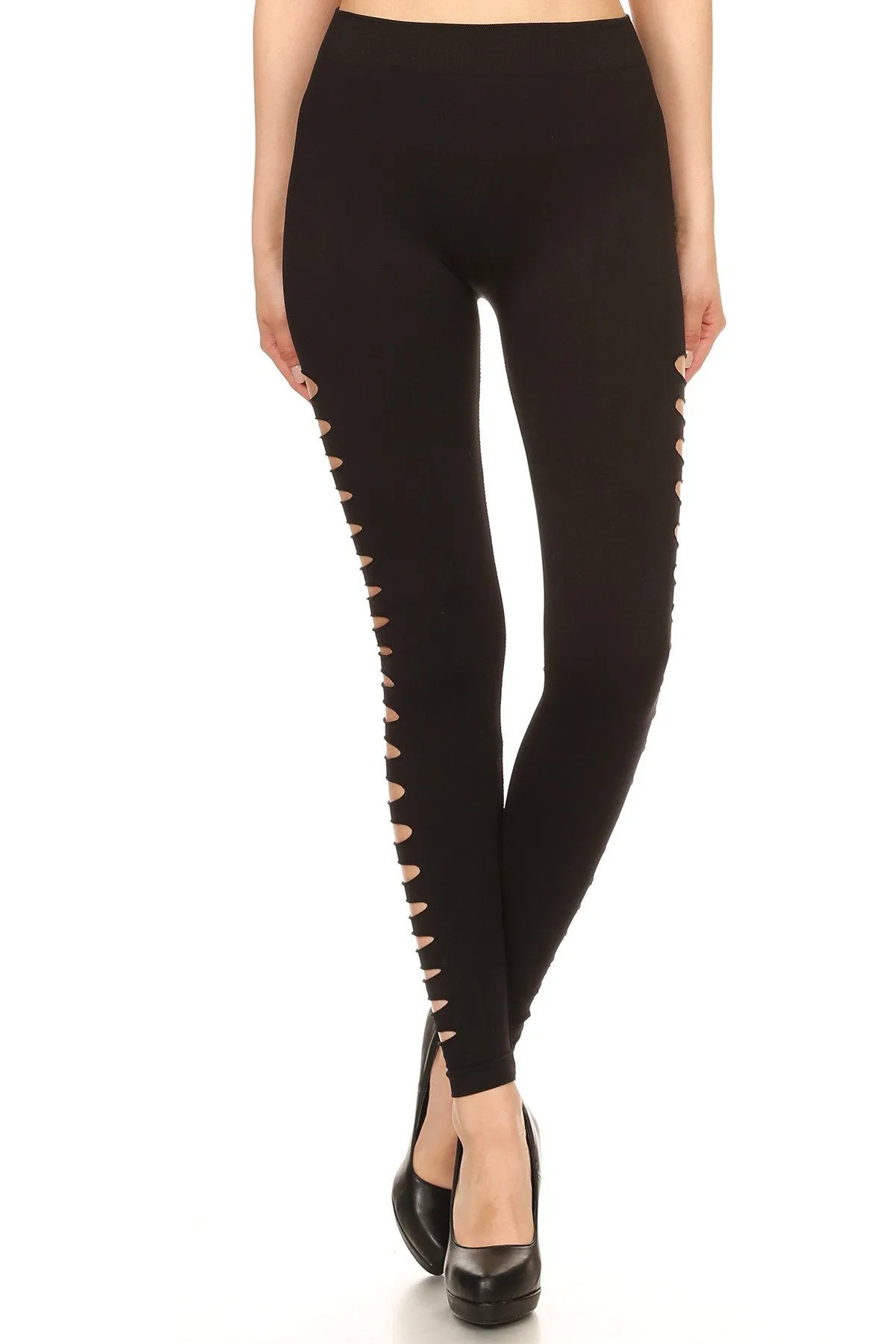 Solid Slashed Side Detailed Full Leggings