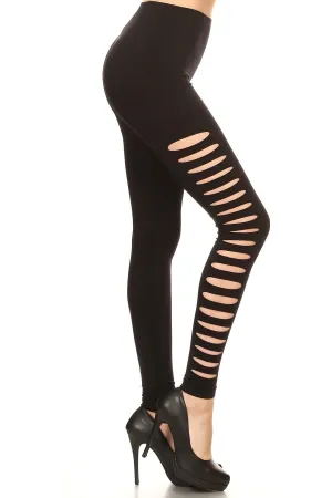 Solid Slashed Side Detailed Full Leggings