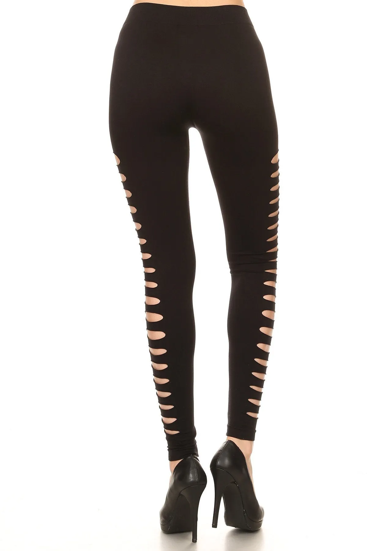Solid Slashed Side Detailed Full Leggings