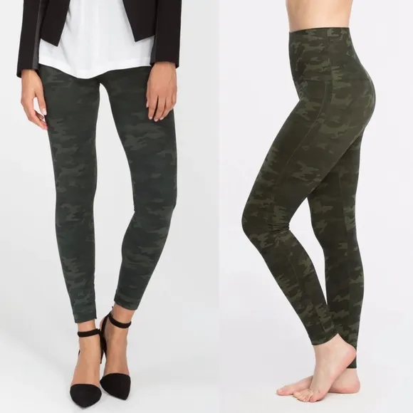Spanx Look At Me Now Green Camo Leggings