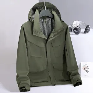 Spring Men's Mountaineering Jacket Outdoor Waterproof and Durable Multi Pocket Hunting Coat Simple Retro Men's Work Jacket M-6XL