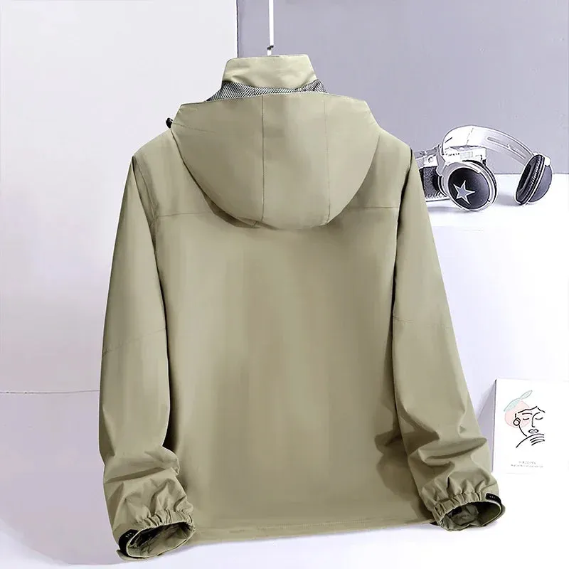 Spring Men's Mountaineering Jacket Outdoor Waterproof and Durable Multi Pocket Hunting Coat Simple Retro Men's Work Jacket M-6XL