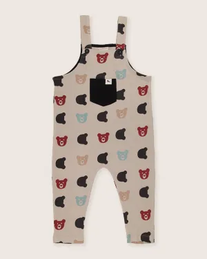 Stone Smiling Bear Print Dungarees