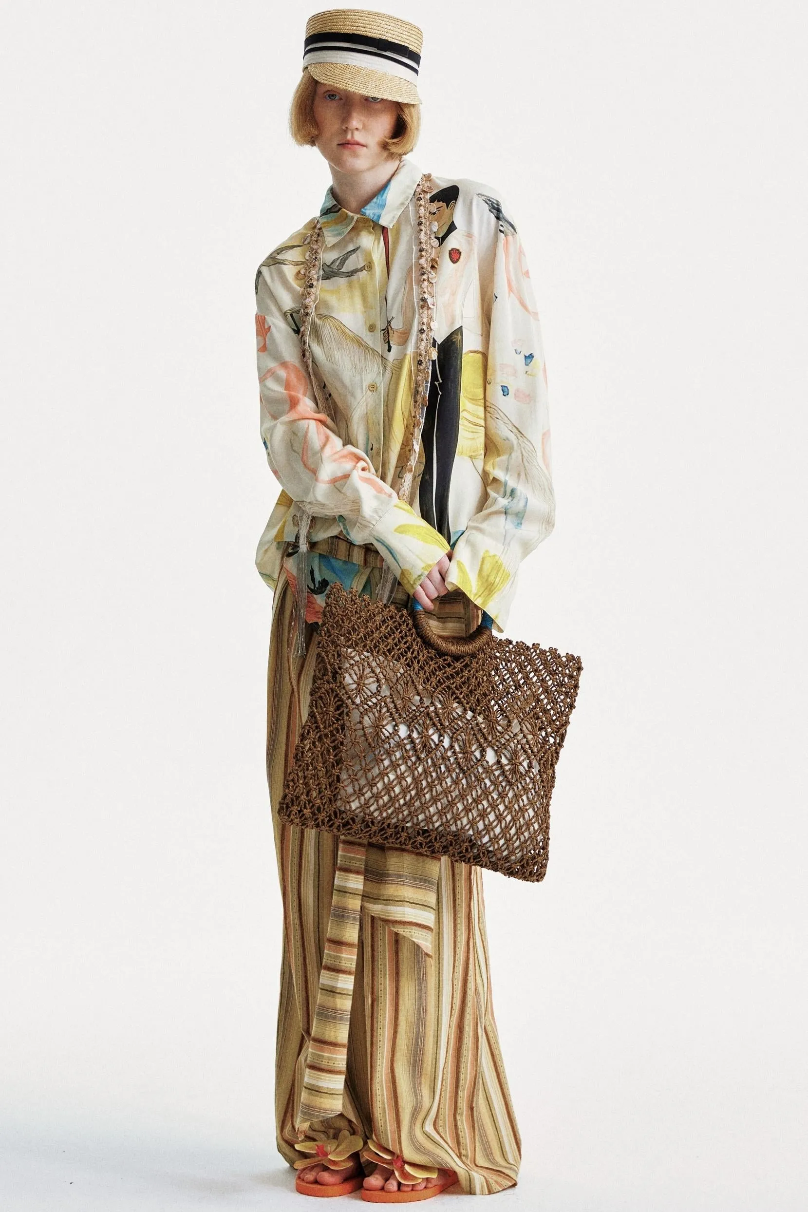 Striped Color-Block Wide Pants