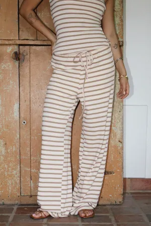 striped drawstring wide leg pants