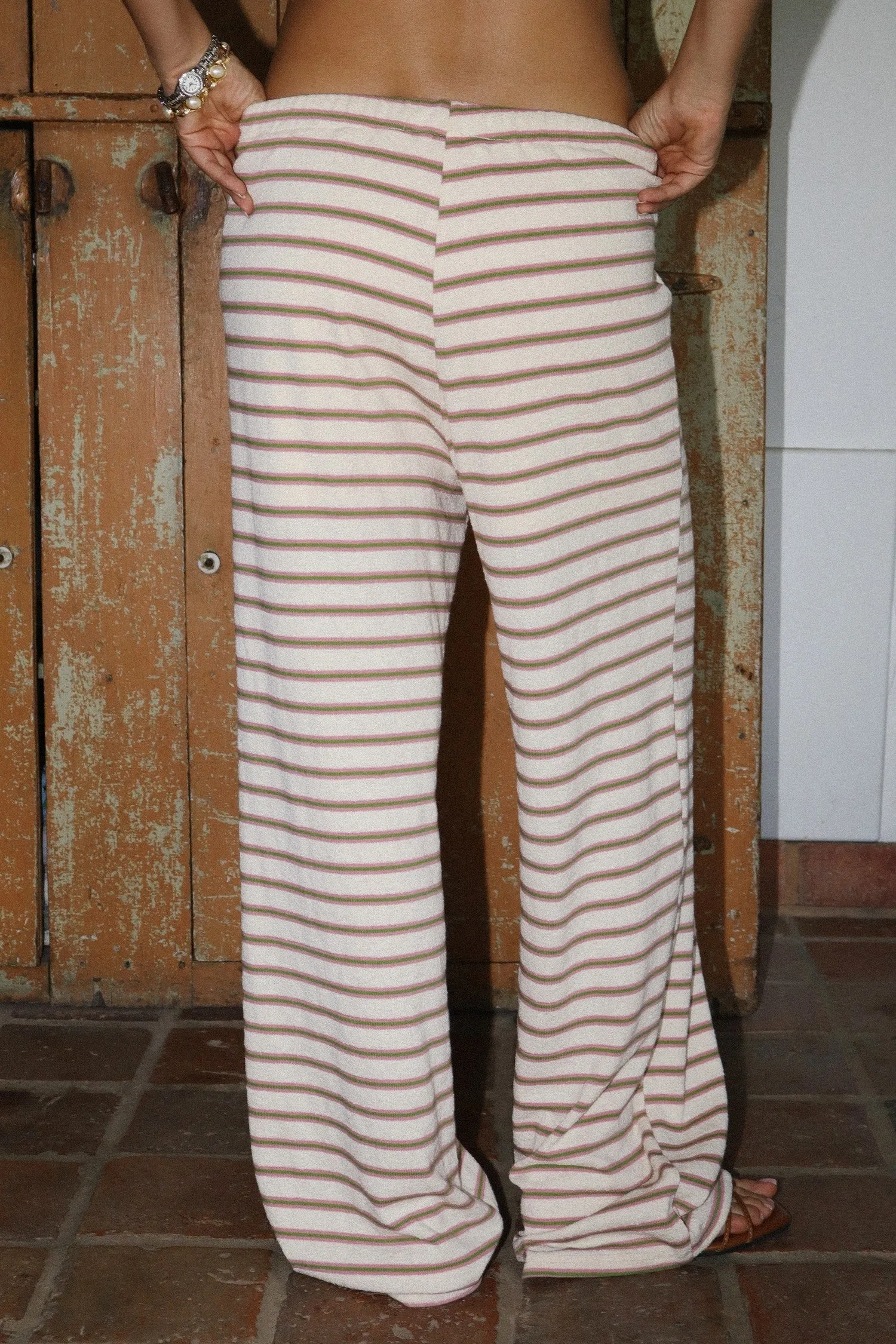 striped drawstring wide leg pants