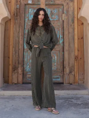 Striped Wide Leg Rubber Pants