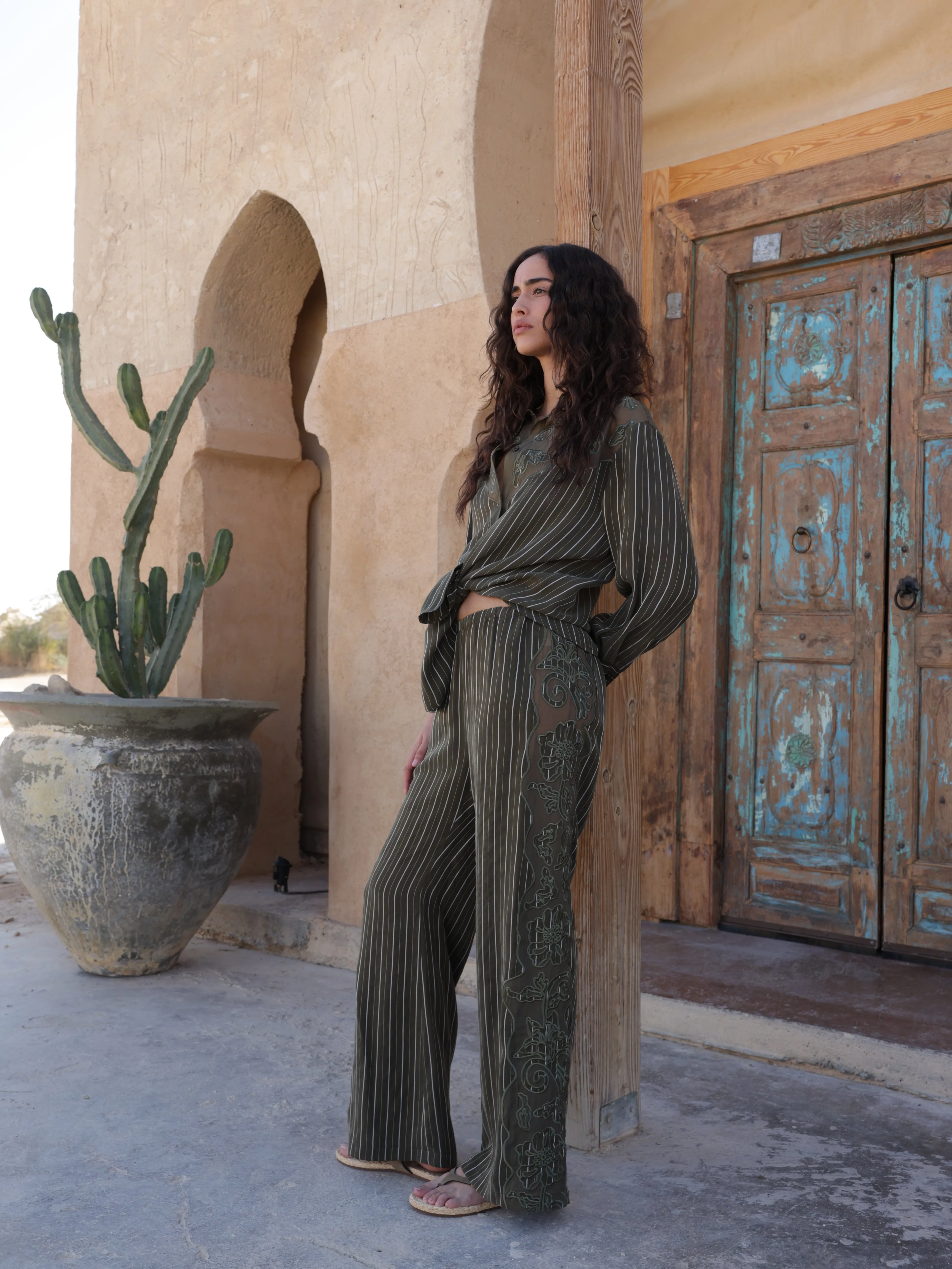 Striped Wide Leg Rubber Pants
