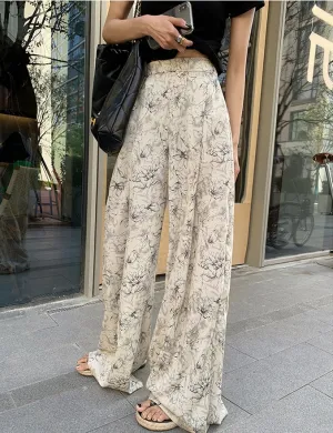 Summer Ink Print Wide-Leg Pants