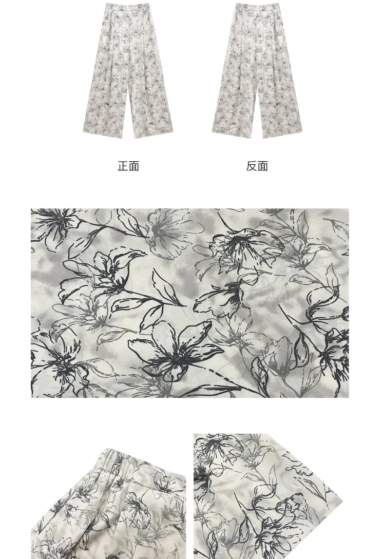 Summer Ink Print Wide-Leg Pants