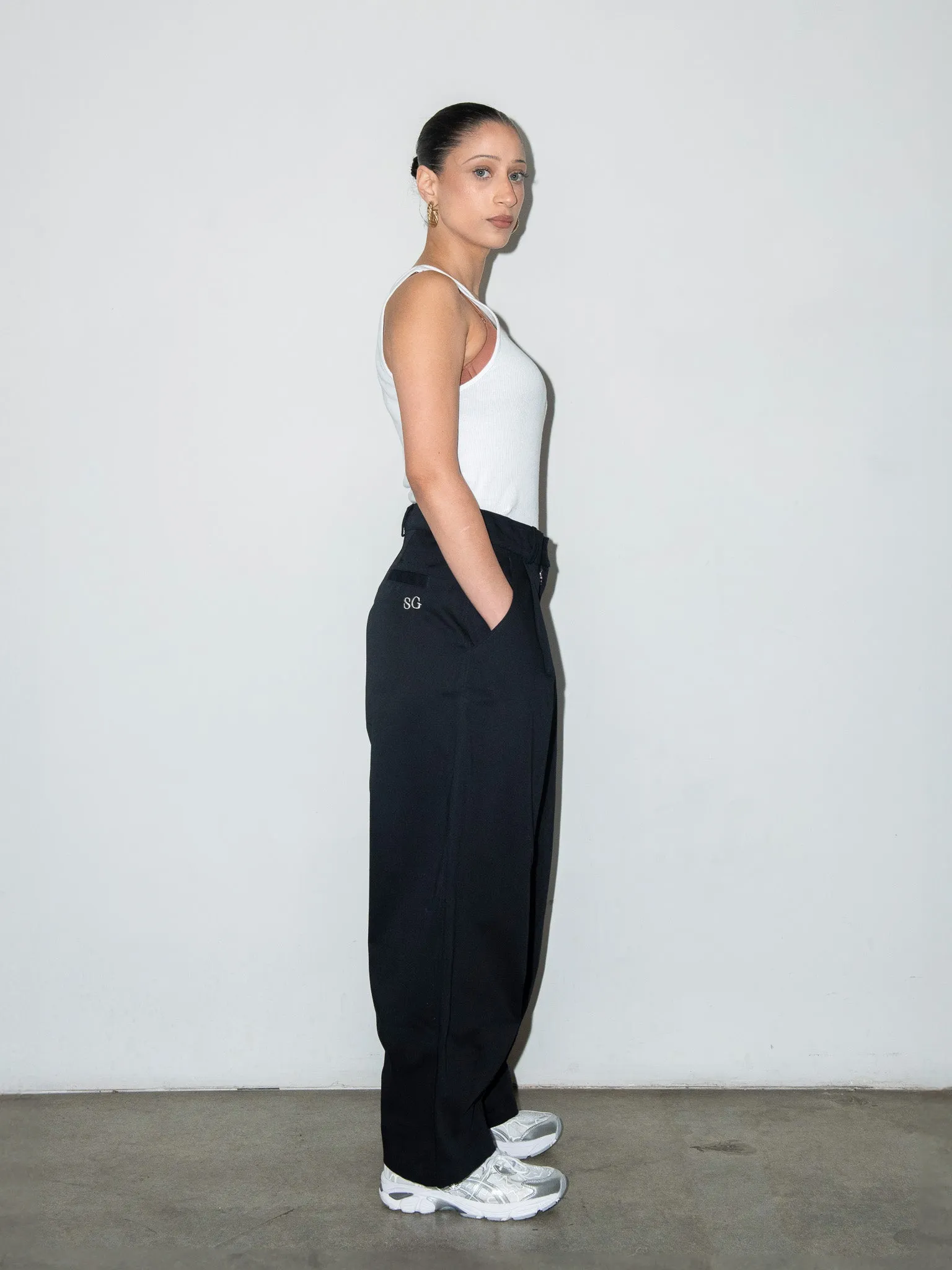 SUPER WIDE PANTS IN BLACK TWILL