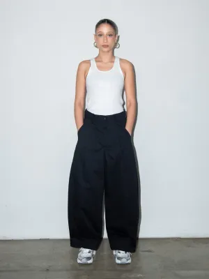 SUPER WIDE PANTS IN BLACK TWILL
