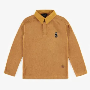T-shirt caramel à col polo en ratine, enfant || Caramel polo neck t-shirt with terry cloth, child