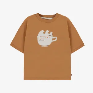 T-shirt caramel à manches courtes en coton, enfant || Caramel short-sleeved t-shirt in cotton, child