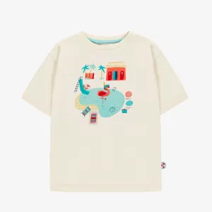 T-shirt crème avec illustration, enfant ||Cream T-shirt with illustration, child