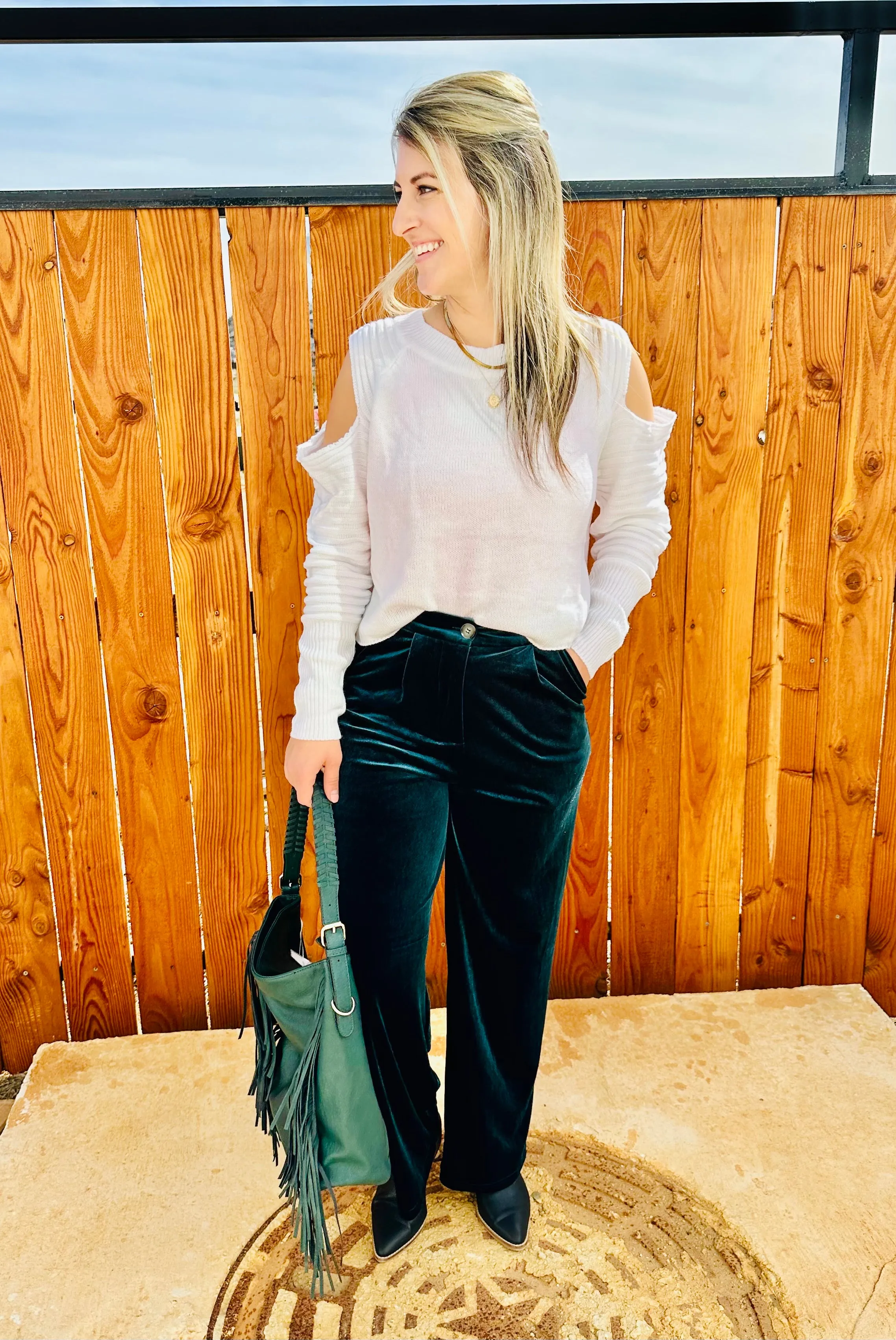 Teal Velour Wide Legs