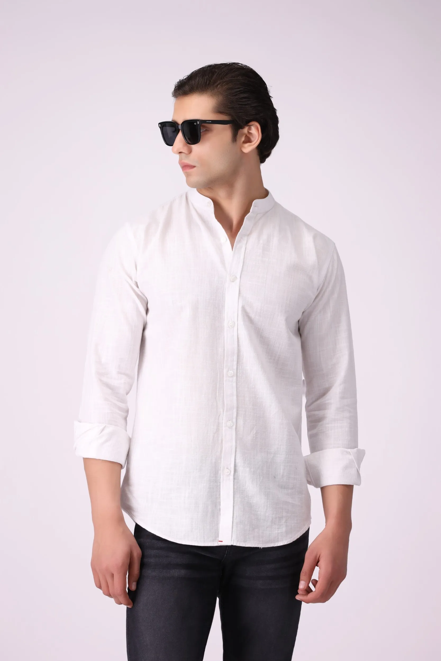 Textured White Casual Shirt
