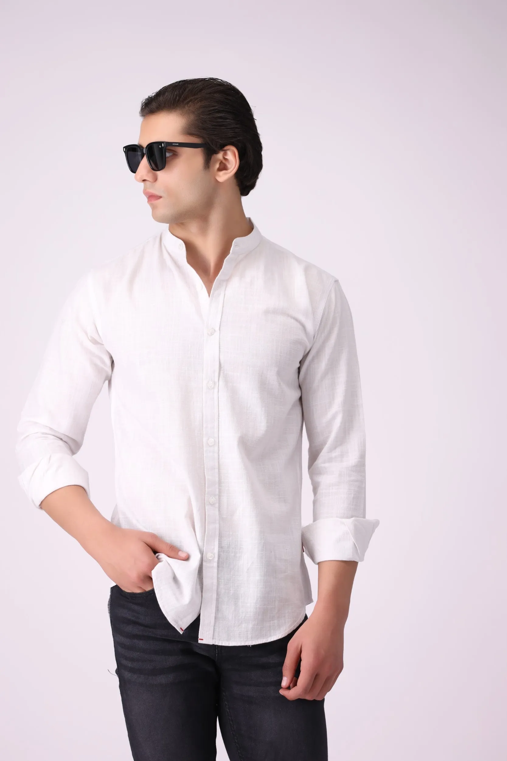 Textured White Casual Shirt