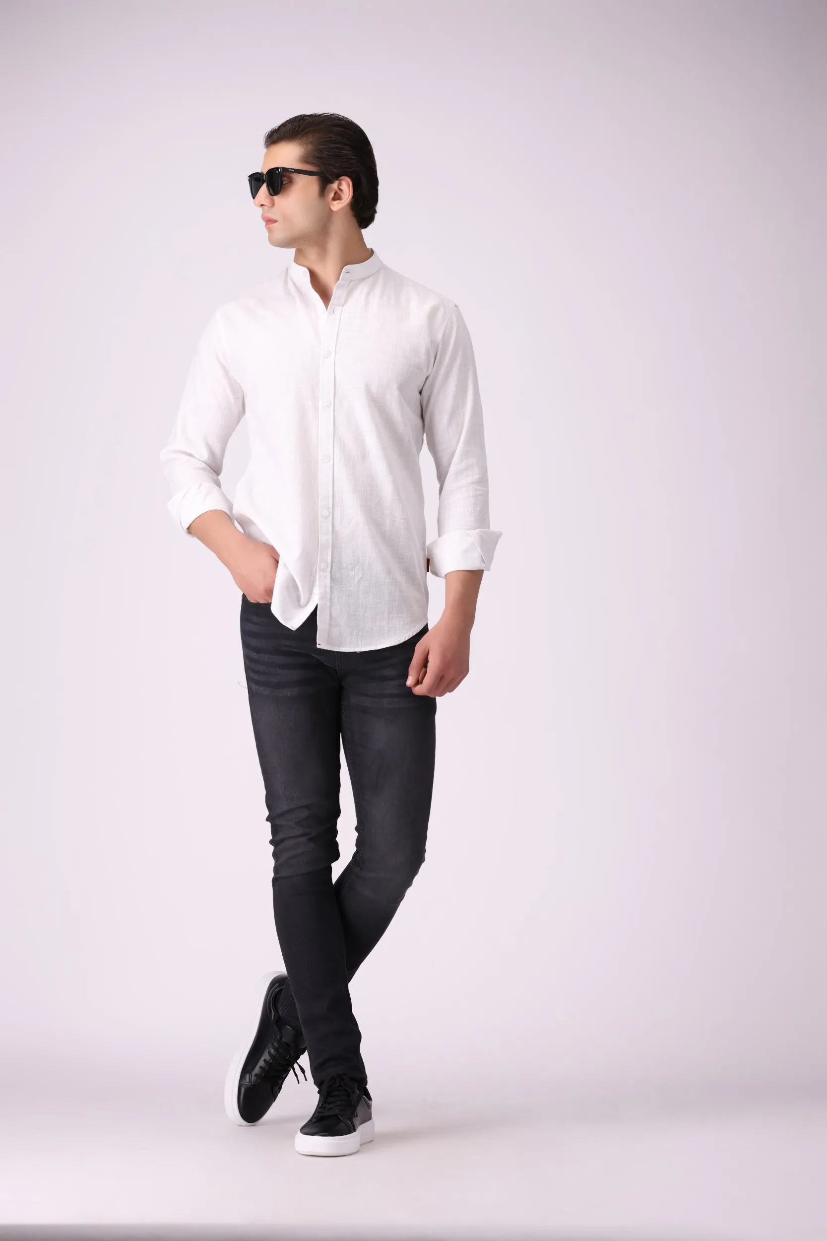 Textured White Casual Shirt