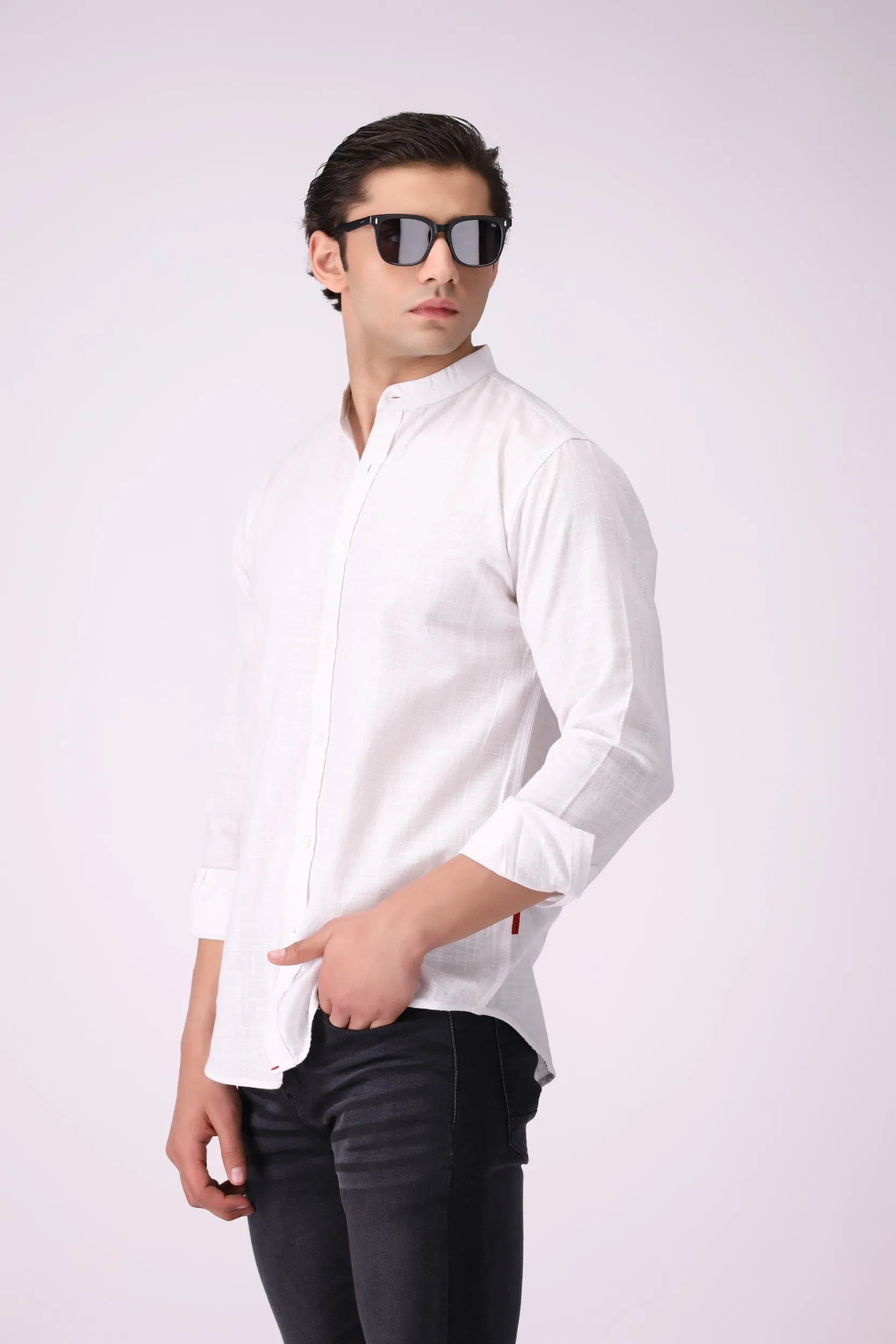 Textured White Casual Shirt