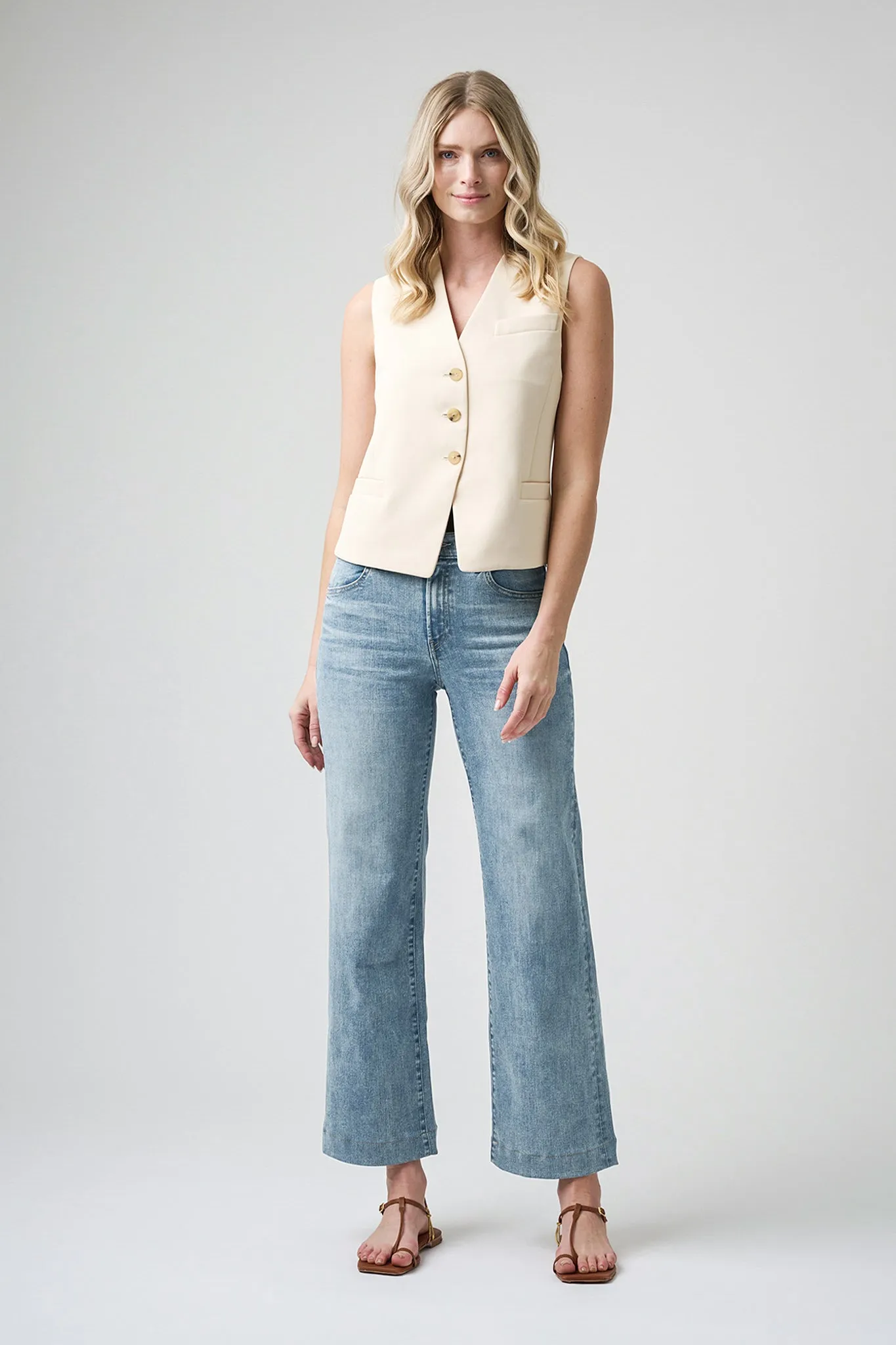 The Malibu Wide Denim Cropped  |  Pebble
