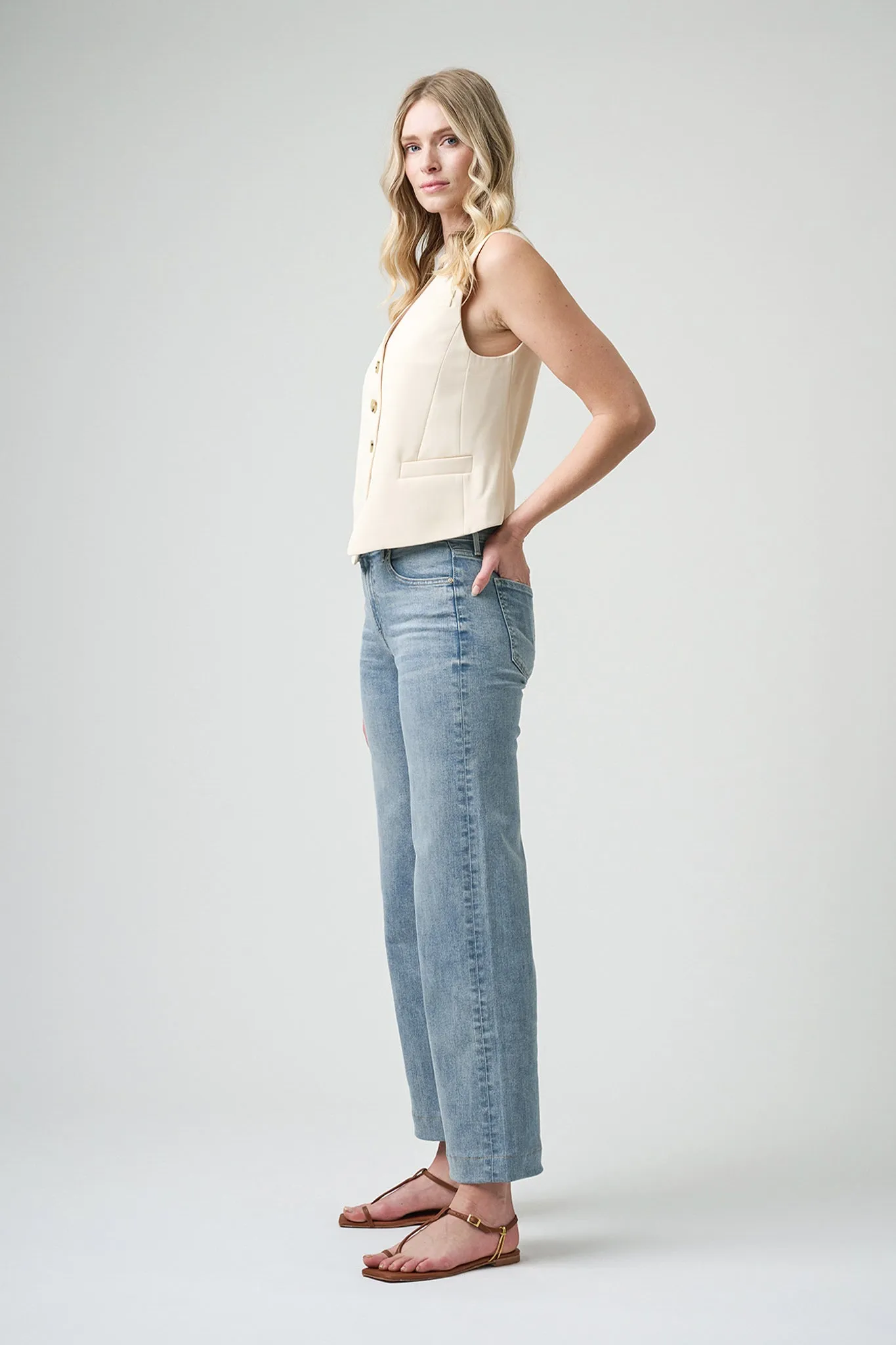 The Malibu Wide Denim Cropped  |  Pebble