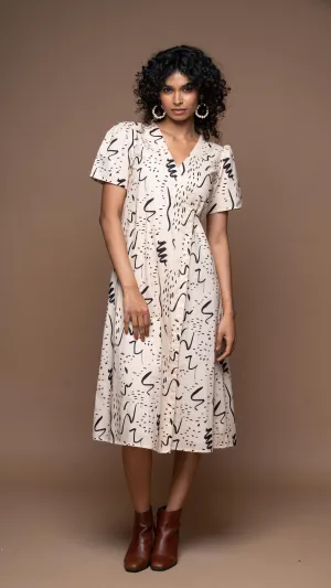 Tie and Twirl Midi Wrap Dress in Notes and Scribbles Pattern
