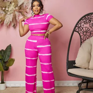Tie Dye Crop Top and High Waist Pants Set