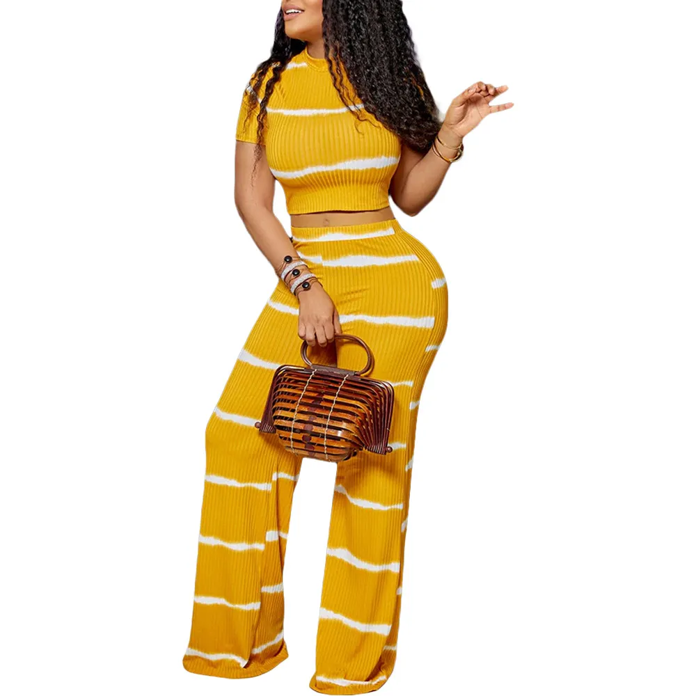 Tie Dye Crop Top and High Waist Pants Set