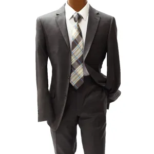 Top Lapel Brown and Blue Windowpane Modern Fit Suit