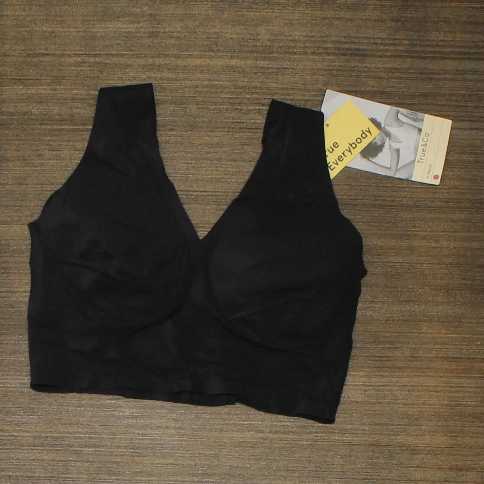 True & Co. True Everybody Women's V-Neck Bra 54201611 Black L