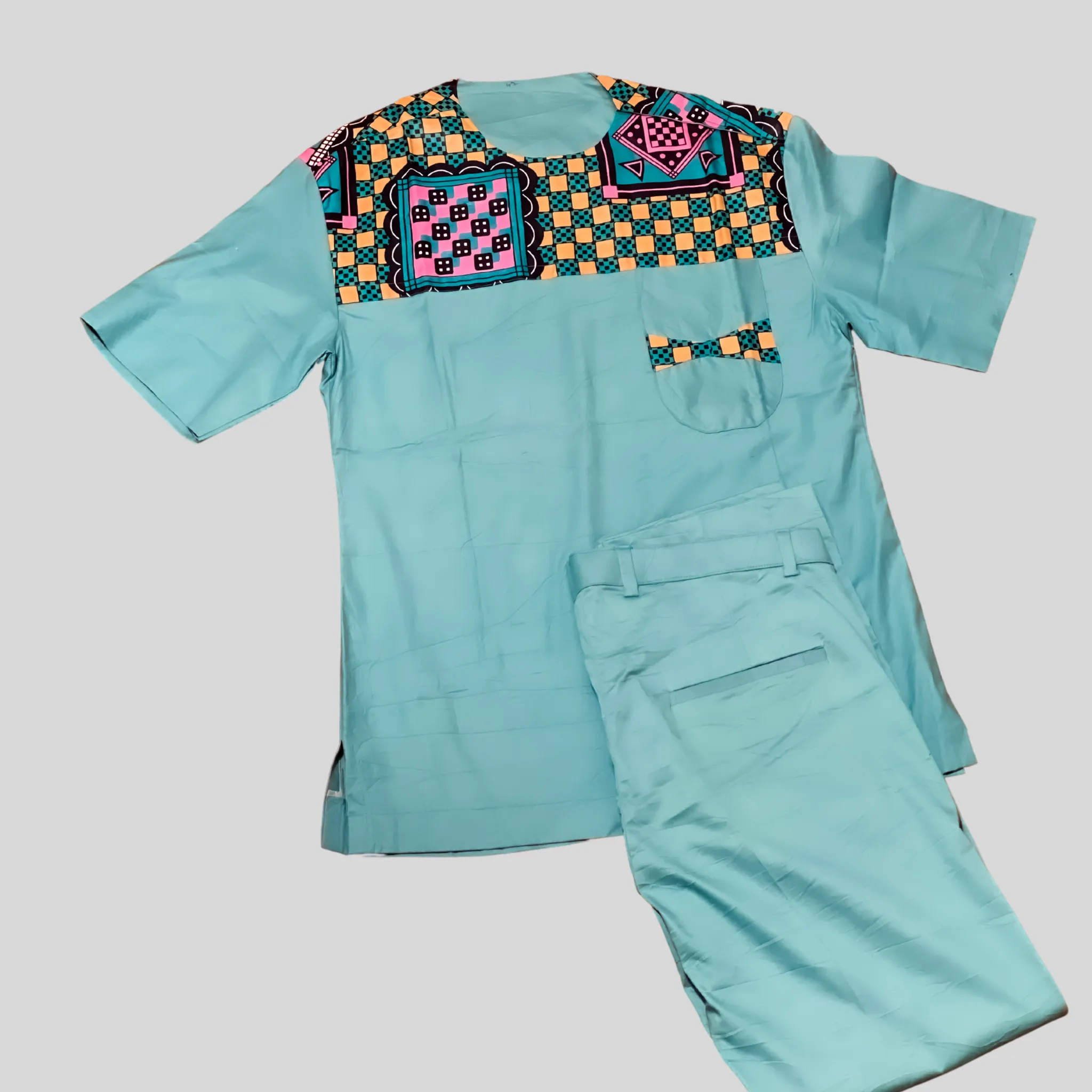 Turquoise short sleeve men set
