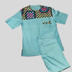 Turquoise short sleeve men set