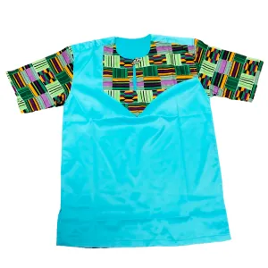 Turquoise with a kente  embroidery shirt