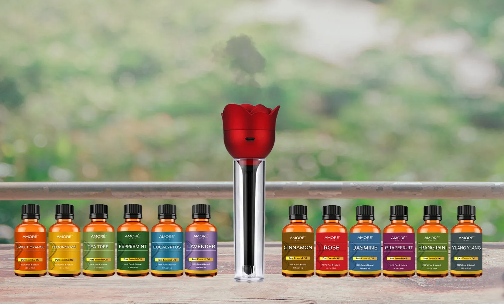 Ultrasonic Cool Mist Rose Aroma Diffuser with Essential Oils (7-Piece)