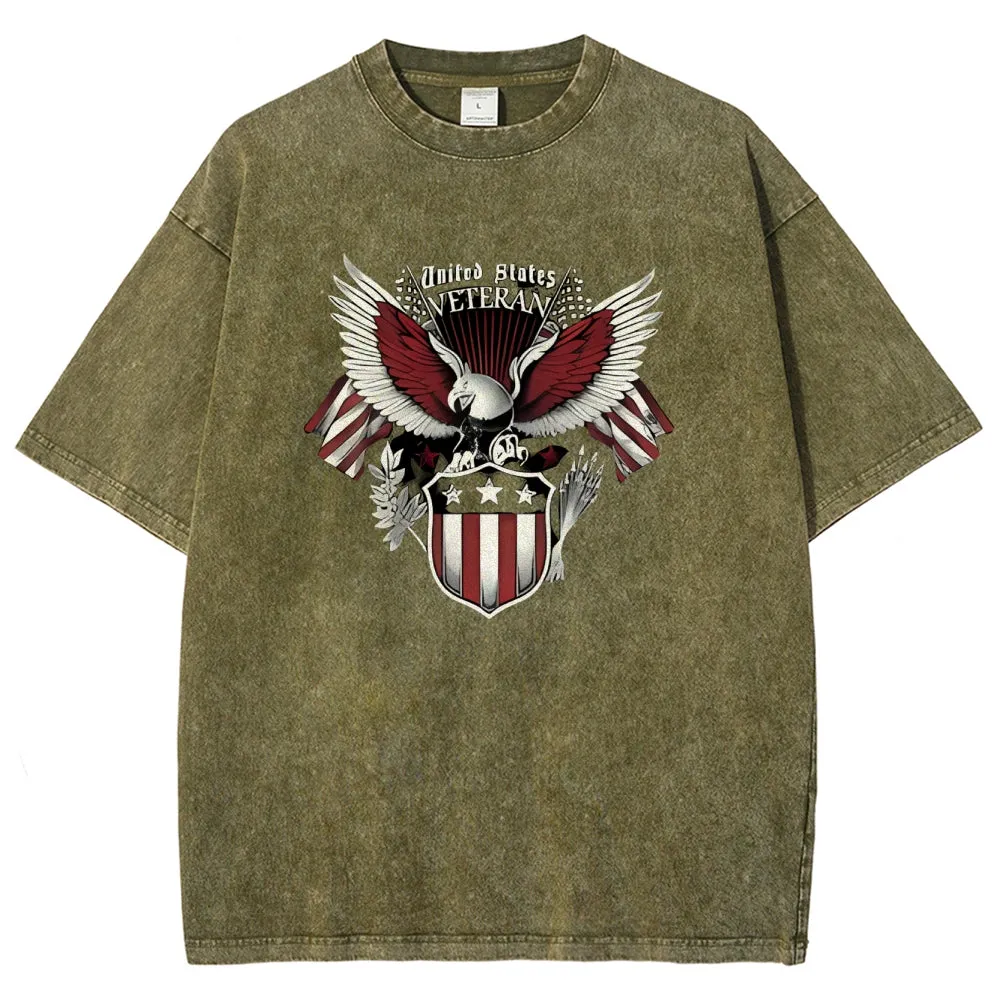 Unisex American Flag Star And Eagle Graphic Vintage Washed Tee