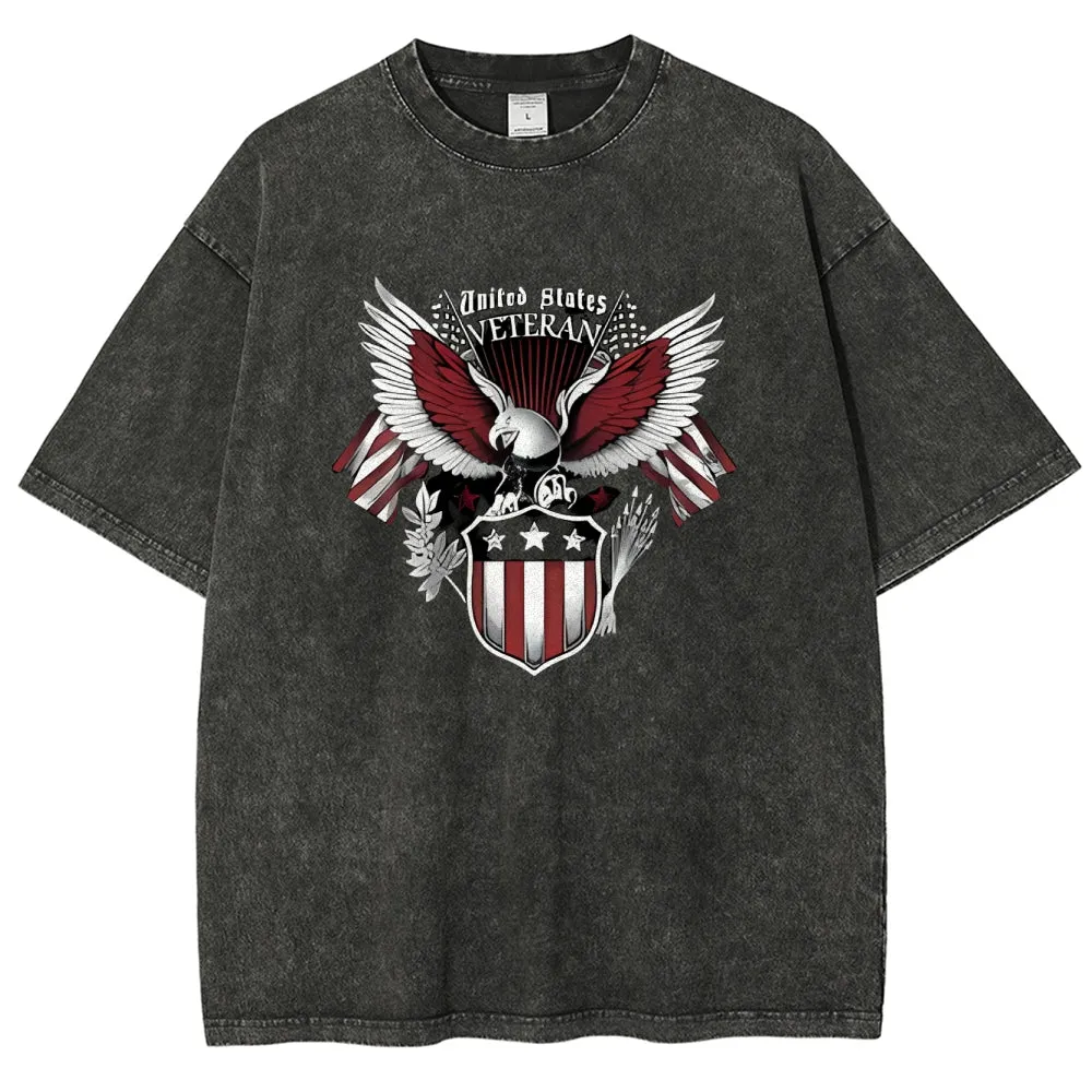 Unisex American Flag Star And Eagle Graphic Vintage Washed Tee