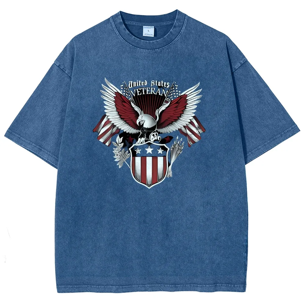Unisex American Flag Star And Eagle Graphic Vintage Washed Tee