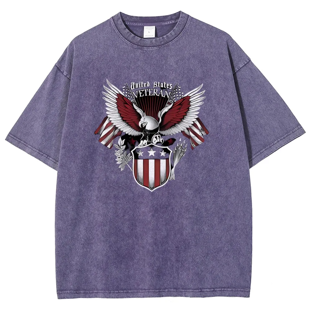 Unisex American Flag Star And Eagle Graphic Vintage Washed Tee