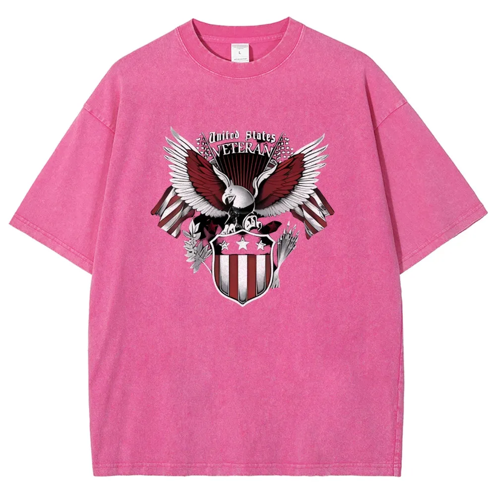 Unisex American Flag Star And Eagle Graphic Vintage Washed Tee
