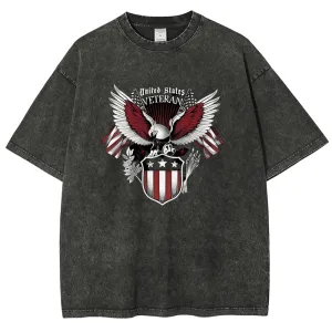 Unisex American Flag Star And Eagle Graphic Vintage Washed Tee