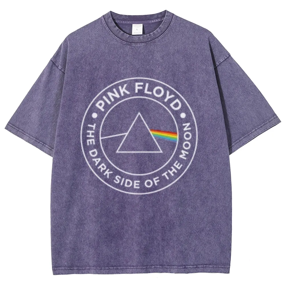 Unisex Vintage The Pink Rock Band Print Short Sleeve Casual Graphic Washed T-shirt
