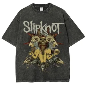 Unisex Vintage The Slipknot Rock Band Print Short Sleeve Casual Graphic Washed T-shirt