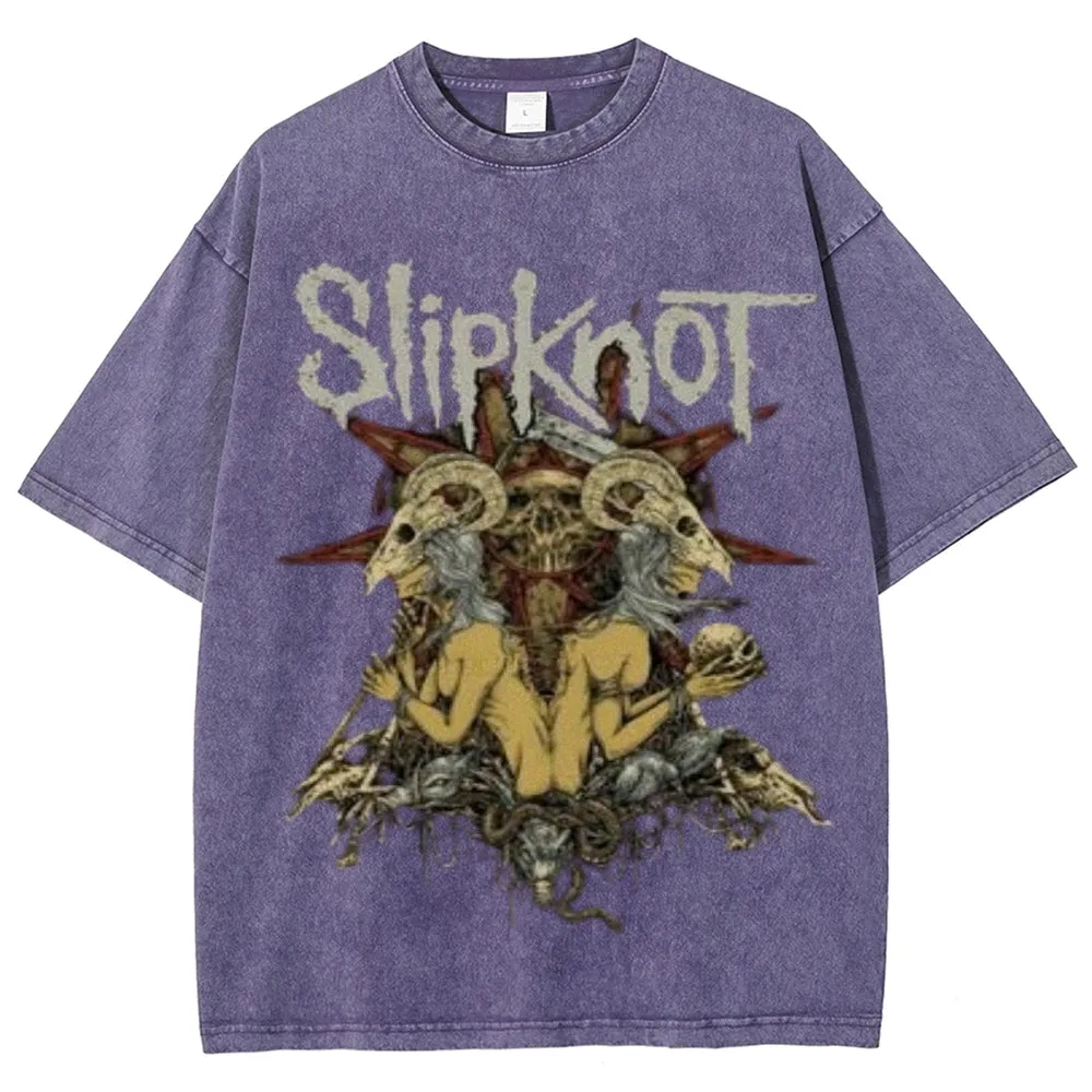 Unisex Vintage The Slipknot Rock Band Print Short Sleeve Casual Graphic Washed T-shirt