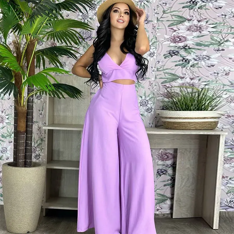 V-Neck Sleeveless Crop Top and High Waist Palazzo Pants Set