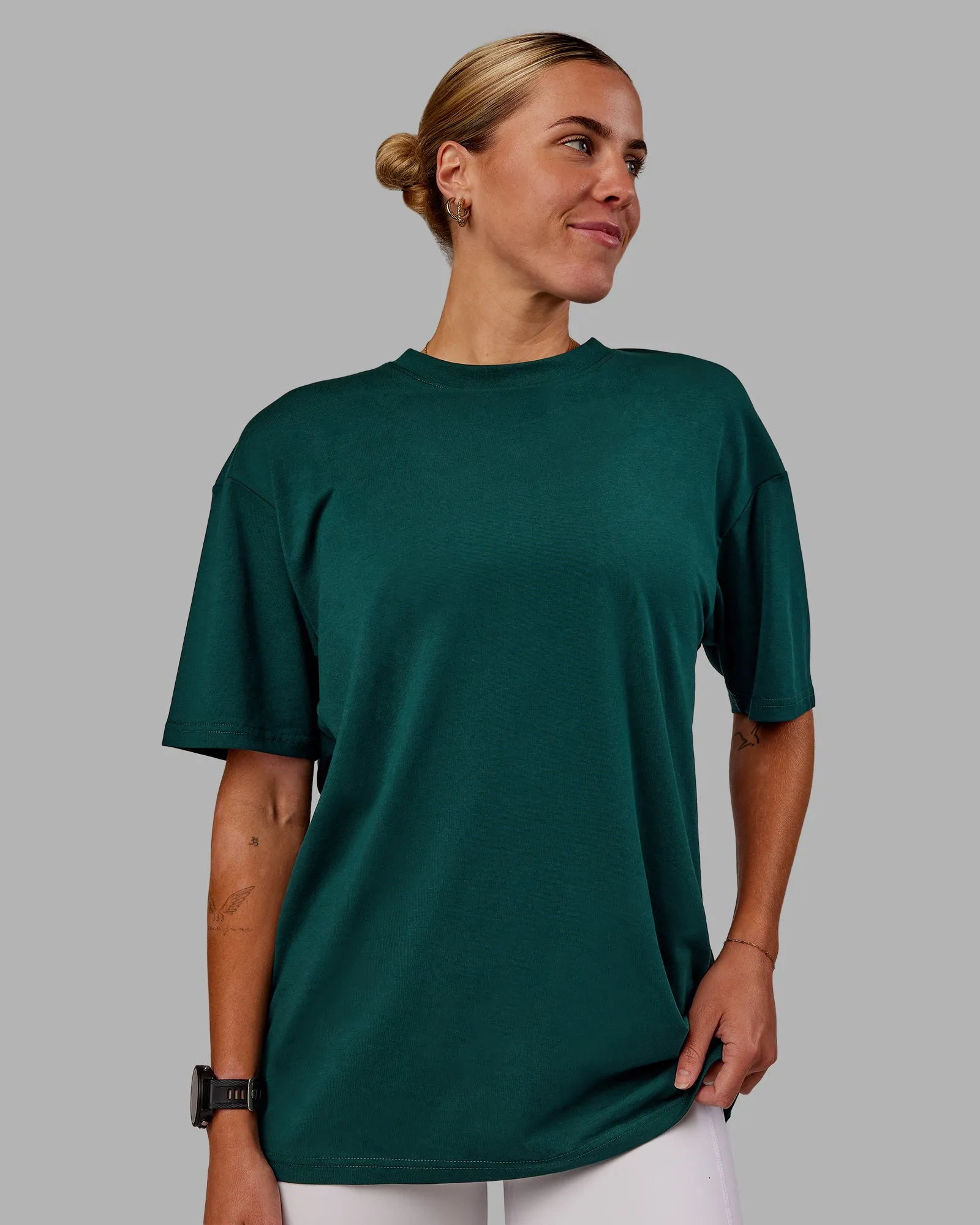 Variation FLXCotton Oversized Tee - Dark Moss-Digital Mist