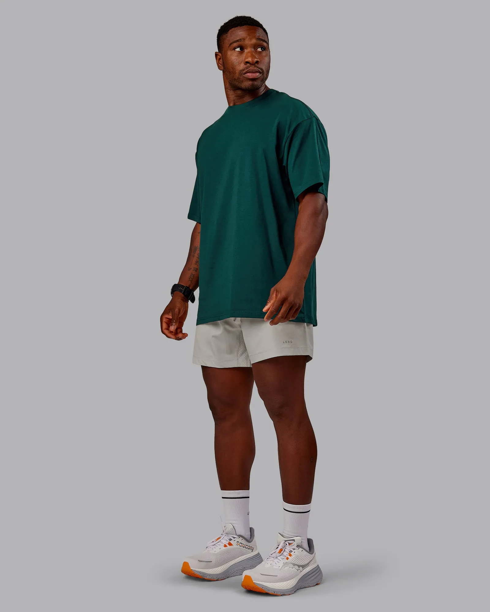 Variation FLXCotton Oversized Tee - Dark Moss-Digital Mist